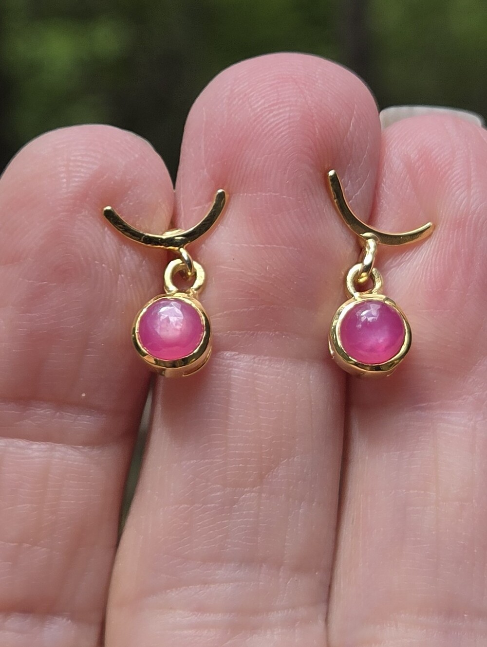 Star Ruby Pink Drop Sterling & Gold Studs - Picture 5 of 9